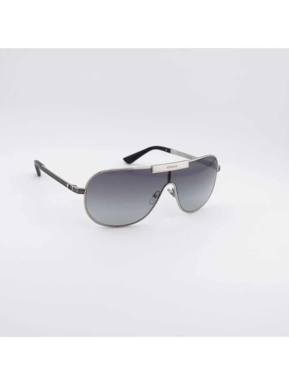 Versace VE2293 100011 Shield Sunglasses Silver Shield Frame, Grey Lenses